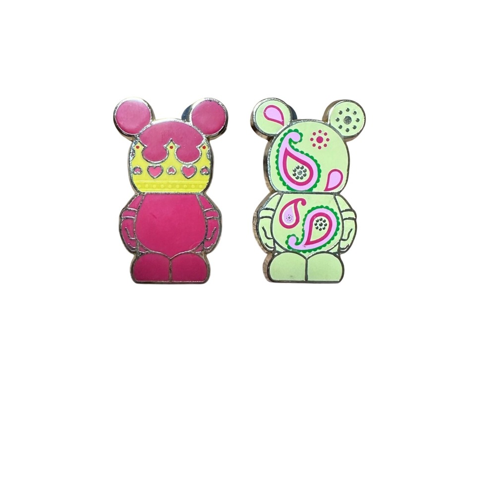 Disney Vinylmation Trading Pins Lot 2 Pink Crown Lime Paisley Mickey Bear 2011